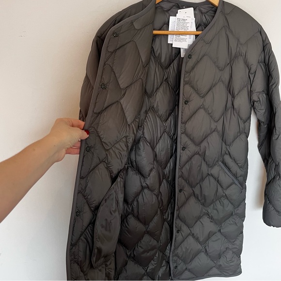 Uniqlo Ultra Light Down Relaxed Coat Olive XS Longline Quilted Jacket - Picture 13 of 14